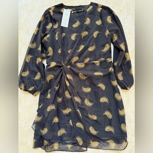 Annah Hariri Modest Dress Paisley Floral Black Midi Long Sleeve Abaya NWT 20
